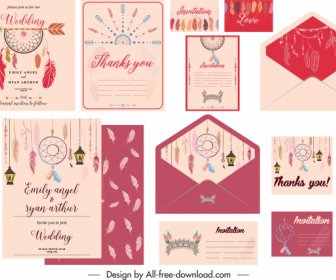 Wedding Cards Templates Colorful Classic Tribal Elements Decor