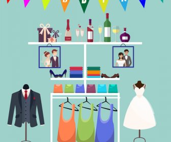 Hochzeit Kleidung Boutique-Vektor-Illustration Im Flachen Stil