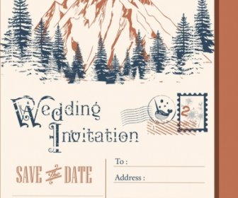 Wedding Envelop Template Mountain Landscape Icon Classical Design