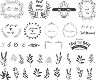 Hochzeit Rahmen-Design-Elemente Klassischer Gebogene Blätter Symbole