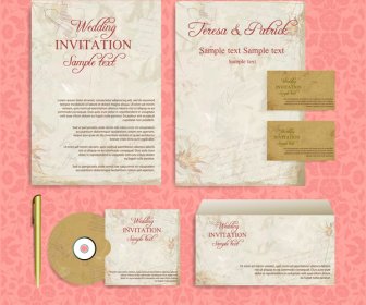 結婚式招待状カード イラストとレトロな背景デザイン
