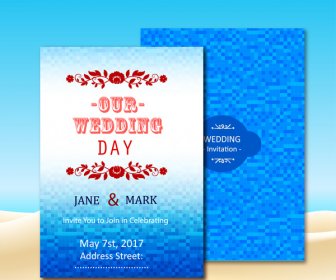 Hochzeit Einladung Kartendesign Mit Blauen Bokeh Hintergrund