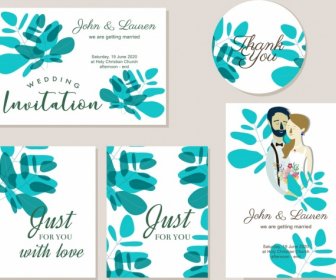 Wedding Invitation Card Template Green Leaf Couple Icons