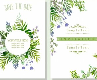 Wedding Invitation Card Template Nature Theme Green Leaves