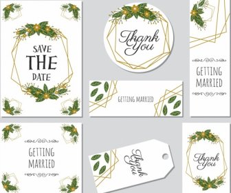 Wedding Invitation Card Templates Calligraphic Leaves Geometric Decoration