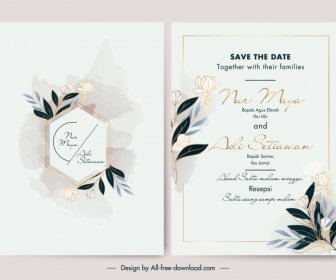 Template kartu undangan pernikahan dekorasi botani klasik yang elegan