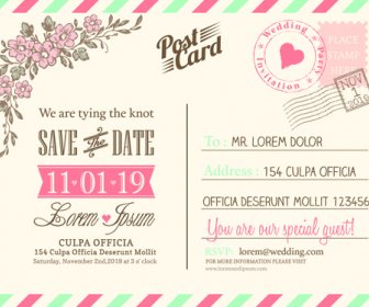 Wedding Invitations Postcard Design Graphic Vector