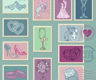 Hochzeit Mit Liebe Briefmarken Vintage Vector