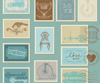 Wedding With Love Postage Stamps Vintage Vector