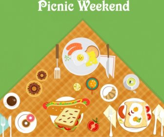 Am Wochenende Picknick Banner Essen Symbole Dekoration