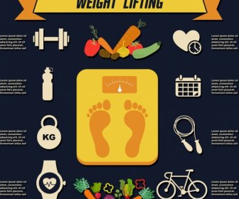 Weight Lifting Infographic Food Balance Icons Dark Design