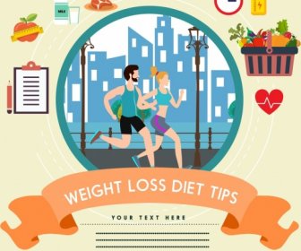 減量ダイエットのヒントは、健康的なライフ スタイルのアイコンをバナーします。