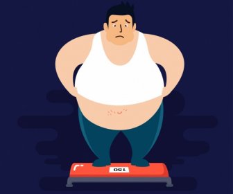 Weight Problem Drawing Fat Man Weighing Icon