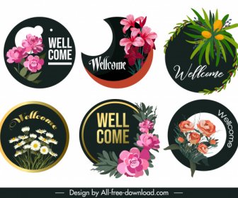 Welcome Banners Elegant Floral Decor Circle Isolation
