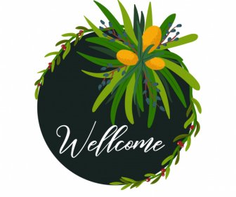 Welcome Sign Template Plants Decor Circle Isolation