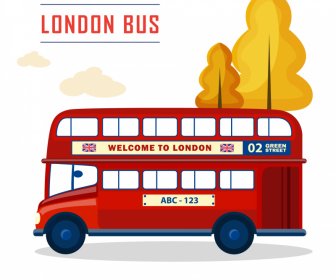 Selamat Datang Di London Iklan Banner Double Decker Bus Flat Sketch