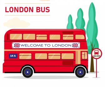 welcome to london poster bus and bus stop flat sketch