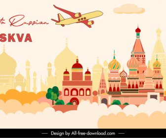 welcome to moskva russian travel banner dynamic silhouette airplane architecture decor