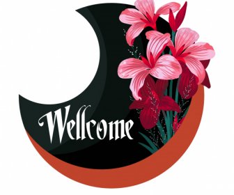 Menyambut Template Tanda Lily Flower Decor Bentuk Bulan Sabit