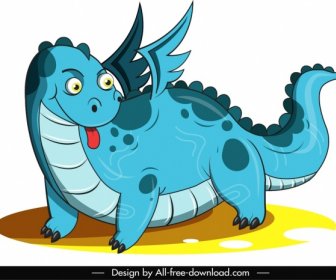 Western Dragon Icon Blue Design Cute Cartoon Sketch