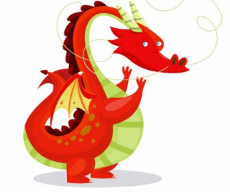 Dragon Occidental Icône Personnage De Dessin Animé Design Coloré