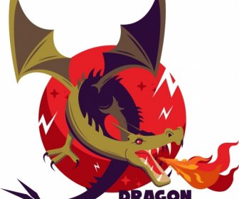 Dragon Occidental Icono Fuego Decoración Dibujos Animados Dibujo