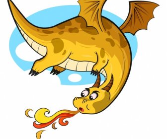 Western Dragon Icon Firing Flying Sketch Cartoon Design
