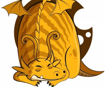 Западный дракон значок спящий жест желтый эскиз