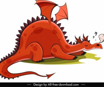 Western Dragon Icon Sleeping Sketch Funny Cartoon Sketch