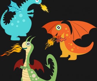 Western Dragon Icons Collection Cute Stylized Cartoon Style