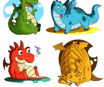 Western Dragon Icons Funny Cartoon Character Sketch
