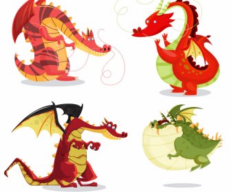 Icônes De Dragon Occidental Personnages De Dessins Animés Drôles Design Coloré