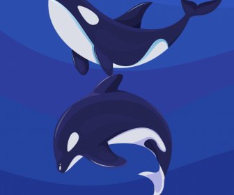 鲸鱼图标游泳跳跃姿态素描深色