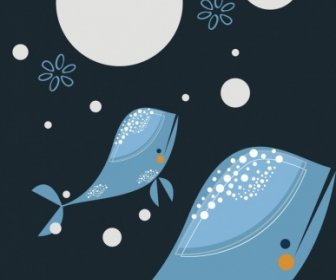 Whales Decor Background Colored Cartoon Style