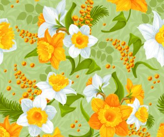 White And Yellow Flowers Vector Seamless Pattern