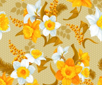 Bunga-bunga Putih Dan Kuning Vektor Mulus Pola