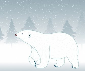 白熊圖標設計白色冬季背景