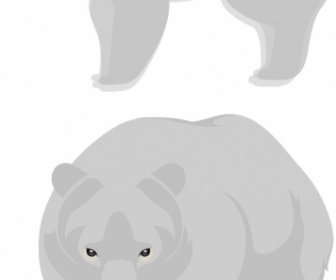 White Bear Icons Cute Cartoon Sketch