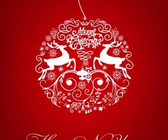 White Christmas Ball On Red Background Vector Illustration