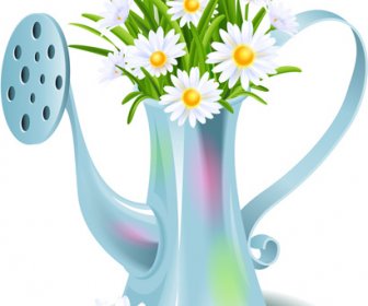 White Flower With Kettle Vector
