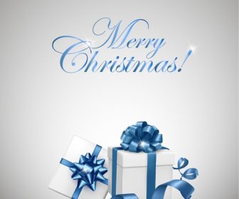 Kotak Hadiah Putih Dengan Biru Kupu Untuk Natal Vektor Ilustrasi