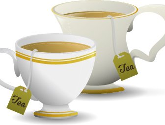 茶のベクトルが付いている白い磁器のカップ