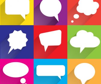 White Speech Bubbles With Colorful Backgrounds And Shadows In Flat Designs