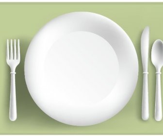 เวกเตอร์การออกแบบเครื่องใช้บนโต๊ะอาหารสีขาว