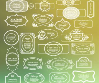 garis tipis putih label gaya vintage vektor