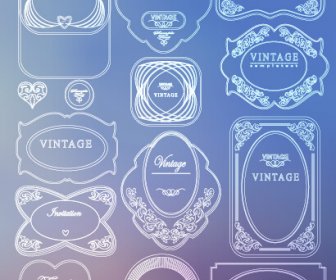 garis tipis putih label gaya vintage vektor