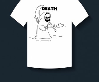Tshirt Putih Kematian Ikon Ornamen Handdrawn Gaya Desain