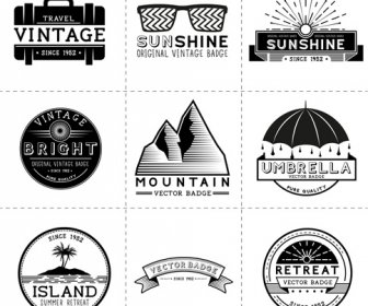 White With Black Travel Vintage Labels Vector