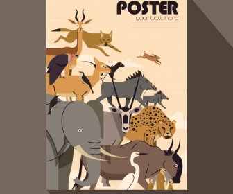 野生のアフリカのポスター動物のアイコンスケッチ古典的なデザイン