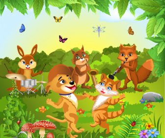 Wild Animal And Natural Scenery Design Vector Set